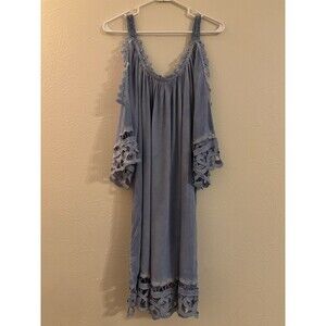 Swimsuits For All Cover Dress 18/20 XL Ashy Blue Crochet Lace Trim Open Shoulder